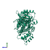 PDB entry 4jbv coloured by chain, side view.