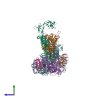 PDB entry 4jbw coloured by chain, side view.