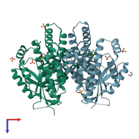 PDB entry 4jbx coloured by chain, top view.