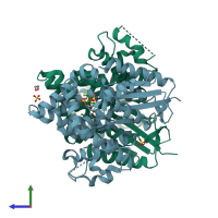 PDB entry 4jby coloured by chain, side view.