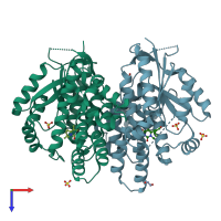 PDB entry 4jby coloured by chain, top view.