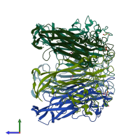 PDB entry 4jcd coloured by chain, side view.