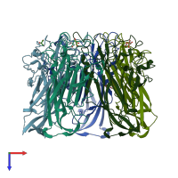 PDB entry 4jcd coloured by chain, top view.