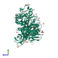 PDB entry 4jcm coloured by chain, side view.