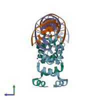 PDB entry 4jcy coloured by chain, side view.