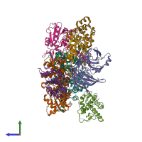 PDB entry 4jd2 coloured by chain, side view.