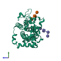 PDB entry 4jdg coloured by chain, side view.