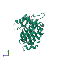 PDB entry 4jdj coloured by chain, side view.