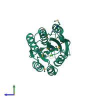 PDB entry 4jdu coloured by chain, side view.