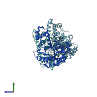 PDB entry 4jdy coloured by chain, side view.