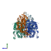 PDB entry 4je5 coloured by chain, side view.