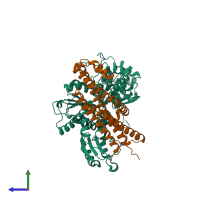 PDB entry 4jeh coloured by chain, side view.