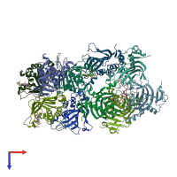 PDB entry 4jet coloured by chain, top view.