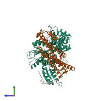PDB entry 4jeu coloured by chain, side view.