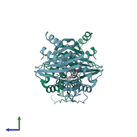 PDB entry 4jf4 coloured by chain, side view.