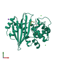 PDB entry 4jf6 coloured by chain, front view.