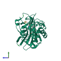 PDB entry 4jf6 coloured by chain, side view.