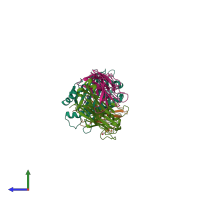 PDB entry 4jfe coloured by chain, side view.