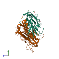 PDB entry 4jfh coloured by chain, side view.