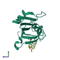 PDB entry 4jfm coloured by chain, side view.