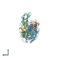 PDB entry 4jfo coloured by chain, side view.