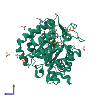 PDB entry 4jgd coloured by chain, side view.