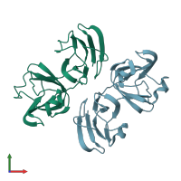 PDB entry 4jgf coloured by chain, front view.
