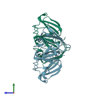 PDB entry 4jgf coloured by chain, side view.