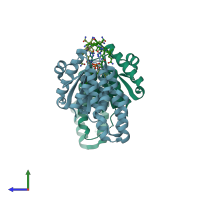 PDB entry 4jgi coloured by chain, side view.