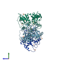 PDB entry 4jgt coloured by chain, side view.
