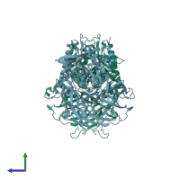 PDB entry 4jh0 coloured by chain, side view.