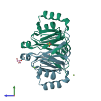 PDB entry 4jh1 coloured by chain, side view.