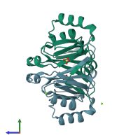PDB entry 4jh2 coloured by chain, side view.