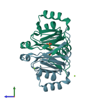 PDB entry 4jh5 coloured by chain, side view.