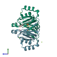 PDB entry 4jh6 coloured by chain, side view.