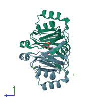 PDB entry 4jh7 coloured by chain, side view.