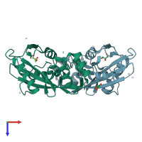 PDB entry 4jhc coloured by chain, top view.