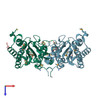 PDB entry 4jhl coloured by chain, top view.