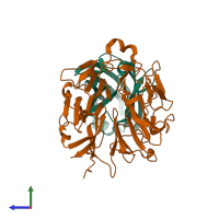 PDB entry 4jhp coloured by chain, side view.