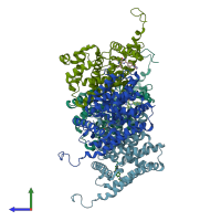 PDB entry 4jib coloured by chain, side view.