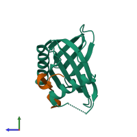 PDB entry 4jif coloured by chain, side view.