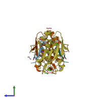 PDB entry 4jij coloured by chain, side view.