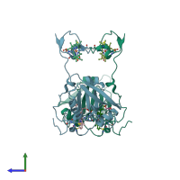 PDB entry 4jj0 coloured by chain, side view.
