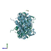 PDB entry 4jj4 coloured by chain, side view.