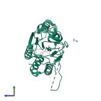 Caspase-8 subunit p18 in PDB entry 4jj7, assembly 1, side view.