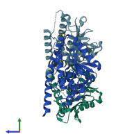 PDB entry 4jjt coloured by chain, side view.