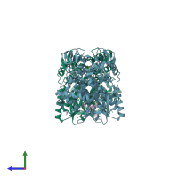 PDB entry 4jju coloured by chain, side view.