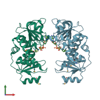 PDB entry 4jk3 coloured by chain, front view.