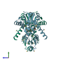 PDB entry 4jk3 coloured by chain, side view.