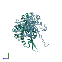 PDB entry 4jkb coloured by chain, side view.